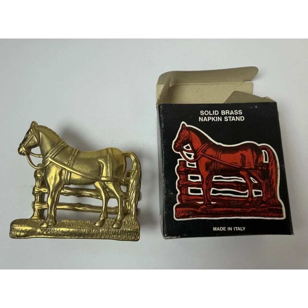 Brass Horse Letter Napkin Holder Business Cards Desk Organizer Made Italy